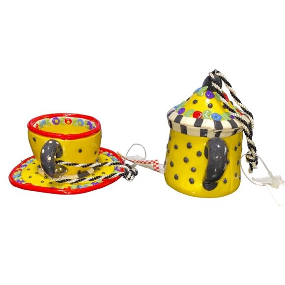 Mary Engelbreit Tea Cup & Teapot Christmas Corner Ornaments Set - Picture 6 of 11